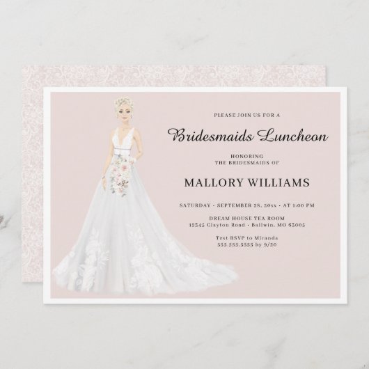 Bridesmaids Luncheon Bridal Gown Einladung (Vorne/Hinten)