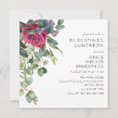 Bridesmaids Luncheon Rote Rose und Eukalyptus Einladung (Vorderseite)