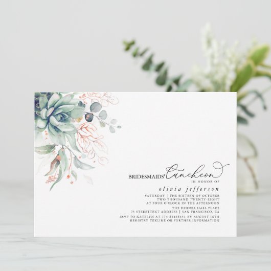 Bridesmaids Luncheon Succulents Brautparty Invi Einladung (Stehend Vorderseite)