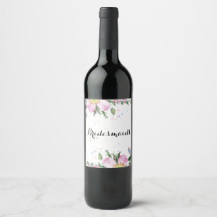 Bridesmaids Pink Dog-rose Bouquet Weinetikett