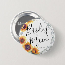 Bridesmaids Sunflower Florals Individuelle Name Ho Button