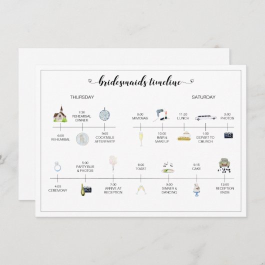 Bridesmaids Wedding Day Timeline of Events Program (Vorne/Hinten)