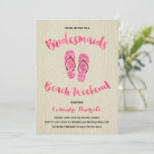 Bridesmaier Beach Weekend mit Pink Imitats Glitzer Einladung (Stehend Vorderseite)