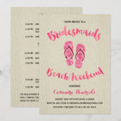 Bridesmaier Beach Weekend mit Pink Imitats Glitzer Einladung (Vorne/Hinten)