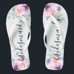 Bridesmaier Typografie farbenfrohe Blume Bouquet Badesandalen<br><div class="desc">Elegante,  moderne Bräunungstypografie mit farbenfrohen Aquarellbäumen Blume.</div>