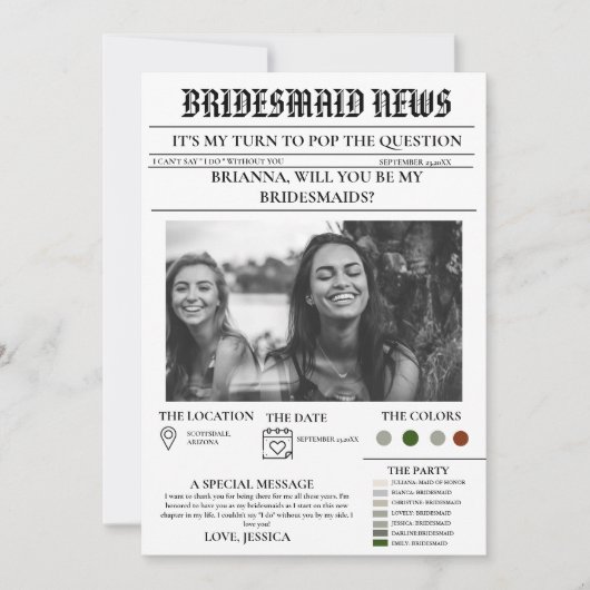 Bridesmais Vorschlag Zeitung+Informationskarte Bri Einladung (Vorderseite)