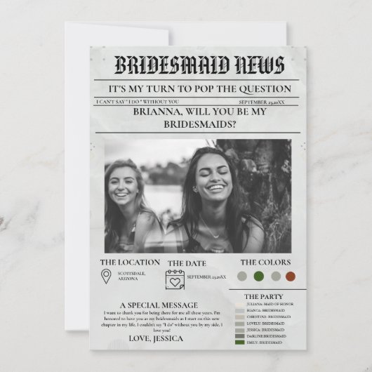 Bridesmais Vorschlag Zeitung+Informationskarte Bri Einladung (Vorderseite)