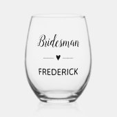 Bridesman Black Script mit Namen Wedding Weinglas Ohne Stiel (Vorderseite)