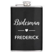 Bridesman White on Black Personalisiert Wedding Flachmann (Vorderseite)