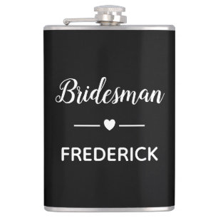 Bridesman White on Black Personalisiert Wedding Flachmann
