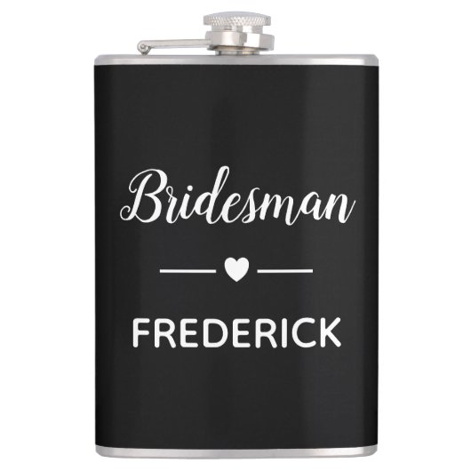 Bridesman White on Black Personalisiert Wedding Flachmann (Vorderseite)