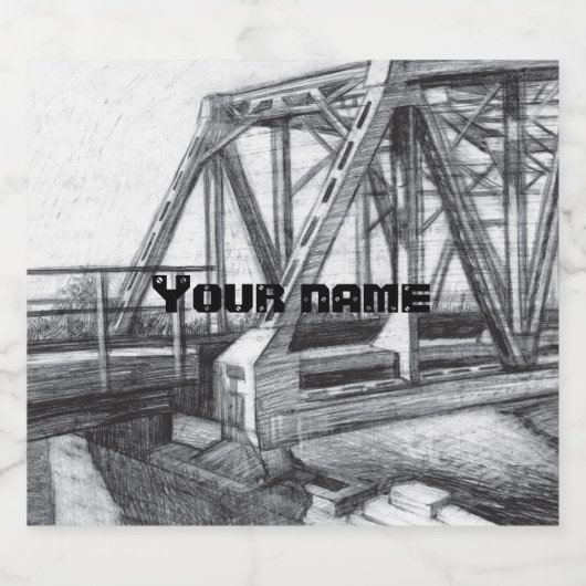 Bridge alte pencilart Monochrome Schwarz & Weiß Bierflaschenetikett (Einzelnes Label)