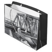 Bridge alte pencilart Monochrome Schwarz & Weiß Große Geschenktüte (Rückseite Schrägansicht)