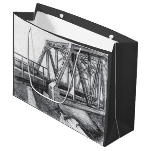 Bridge alte pencilart Monochrome Schwarz & Weiß Große Geschenktüte
