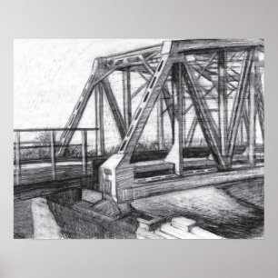 Bridge alte pencilart Monochrome Schwarz & Weiß Poster