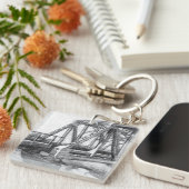 Bridge alte pencilart Monochrome Schwarz & Weiß Schlüsselanhänger (Vorderseite rechts)