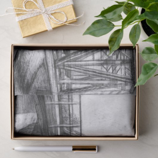 Bridge alte pencilart Monochrome Schwarz & Weiß Seidenpapier (Geschenk)