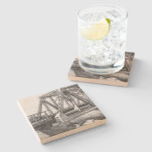 Bridge alte pencilart Monochrome Schwarz & Weiß Steinuntersetzer (Seitenansicht)