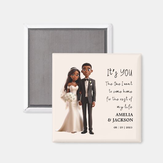 Bridge and Groom Illustration mit Liebe Zitat Magnet (Vorderseite/Rückseite)