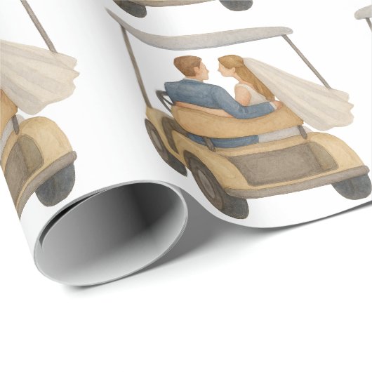 Bridge and Groom in a Golf Cart Wedding Gift Geschenkpapier (Rolleneckpunkt)