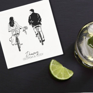 Bridge and Groom on Bikes Wedding Cocktail Serviet Serviette