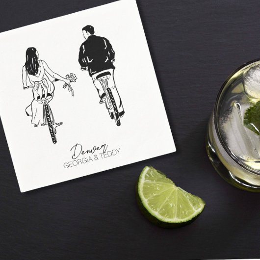 Bridge and Groom on Bikes Wedding Cocktail Serviet Serviette