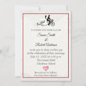 Bridge and Groom on Tandem Bicycle Wedding Invitat Einladung (Vorderseite)