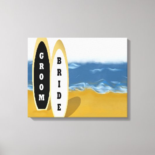 Bridge and Groom Surf Boards Wrapped Canvas Art Leinwanddruck (Vorderseite)