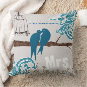 Bridge Aquamarin Damask Kissing Love Birds Birdcag Kissen (Decke)