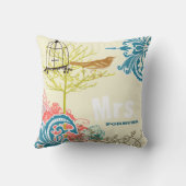 Bridge Aquamarin Damask Love Bird Birdcage Kissen (Rückseite)