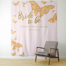 Bridge Be Boho Gold Butterfly Pink Bridal Hintergr Wandteppich