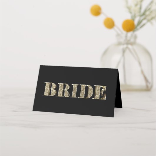 Bridge Black and Gold Golden Glitzer Typografie Platzkarte (Vorderseite)