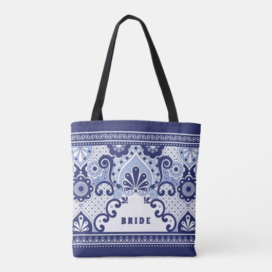 Bridge Blue & White Mexican Talavera Tile Tote Bag Tasche (Rückseite)