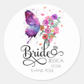 Bridge boho Floral Butterfly Gefallen Rundsticker Runder Aufkleber (Vorderseite)