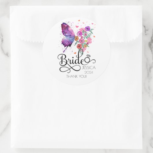 Bridge boho Floral Butterfly Gefallen Rundsticker Runder Aufkleber (Tasche)