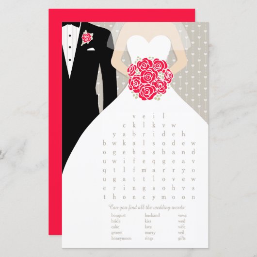 Bridge Brautparty Wortsuche Rotes Kleid (Vorne/Hinten)