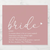 Bridge Definition Brautparty Girly Pink Script Schaumweinetikett (Einzelnes Label)