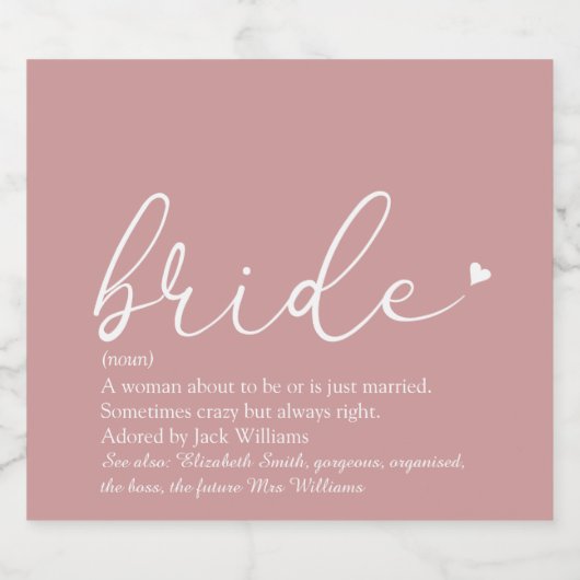 Bridge Definition Brautparty Girly Pink Script Schaumweinetikett (Einzelnes Label)