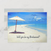 Bridge Fragend Bridesmaid Beach Umbrella Note Card Einladung (Vorne/Hinten)