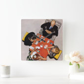 Bridge Game von Norman Rockwell Quadratische Wanduhr (Zuhause)