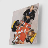 Bridge Game von Norman Rockwell Quadratische Wanduhr (Winkel)