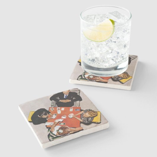 Bridge Game von Norman Rockwell Steinuntersetzer (Seitenansicht)