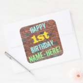 Bridge Graffiti Inspiriert 1. Geburtstag + Name Quadratischer Aufkleber (Umschlag)