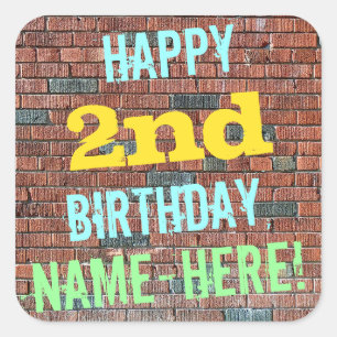 Bridge Graffiti Inspiriert 2. Geburtstag + Name Quadratischer Aufkleber