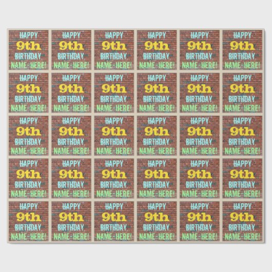 Bridge Graffiti Inspiriert 9. Geburtstag + Name Geschenkpapier (Flach)