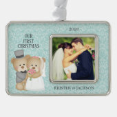 Bridge & Groom Bears Foto Rahmen-Ornament Silber (Vorderseite)