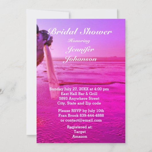 Bridge & Groom Lila Sunset Beach Brautparty Einladung (Vorderseite)