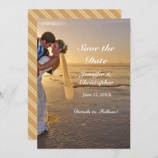 Bridge & Groom on Sunset Beach Save the Date Card (Vorne/Hinten)