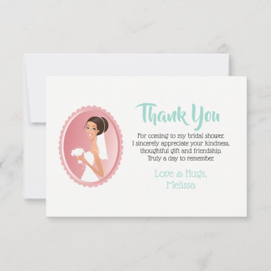 Bridge in a Veil mit Bouquet Brautparty Danke Einladung (Vorderseite)