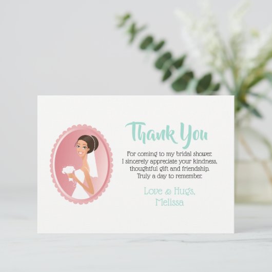 Bridge in a Veil mit Bouquet Brautparty Danke Einladung (Stehend Vorderseite)